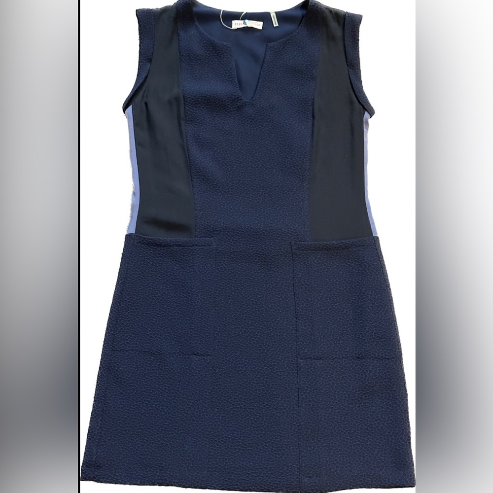 RETAIL $295 NWT Rebecca Taylor Navy Textured Crepe Shift Dress 2